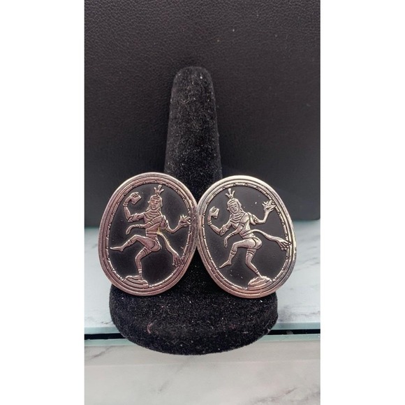 SWANK Other - Vintage Swank Siam Thailand Dancer Cufflinks Silver Tone Black Enamel